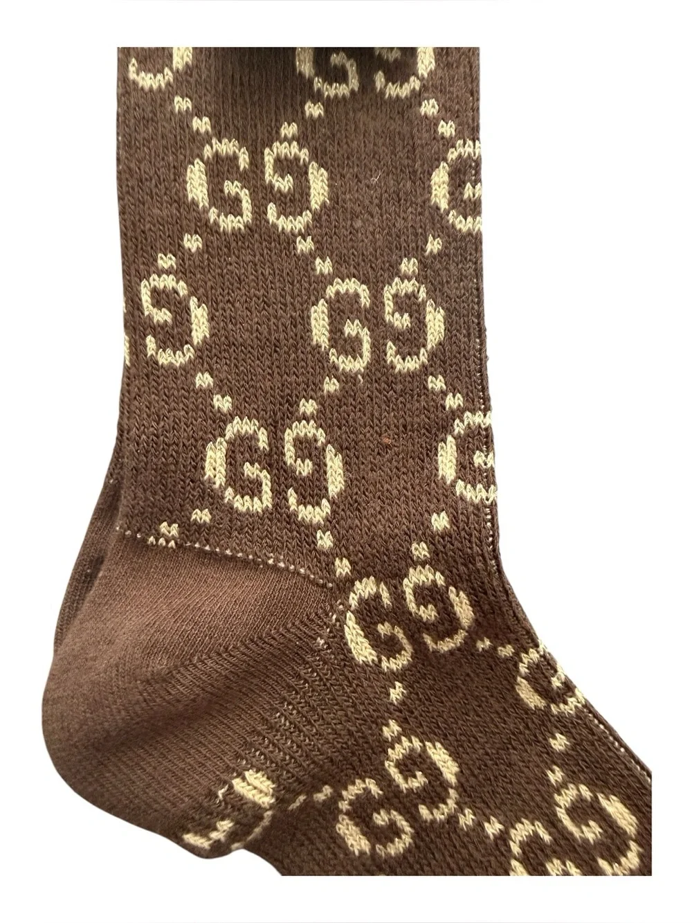2 Pair Gucci Outlet GG Monogram Crew Socks — Brown &Gold